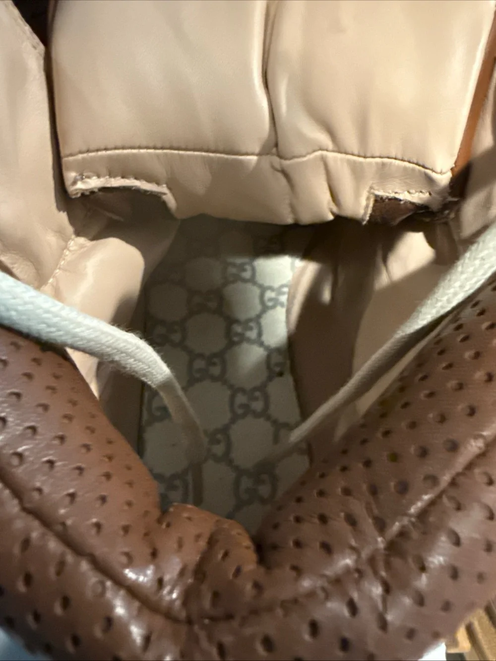 GUCCI GG Monogram Canvas Suede Flashtrek Hiking Boot Tan Brown Sz 8.5